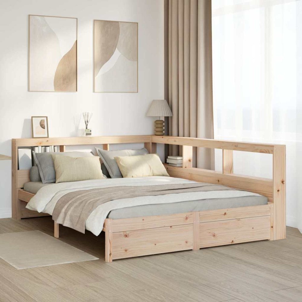 vidaXL Säng med bokhylla utan madrass 140x200cm massiv furu