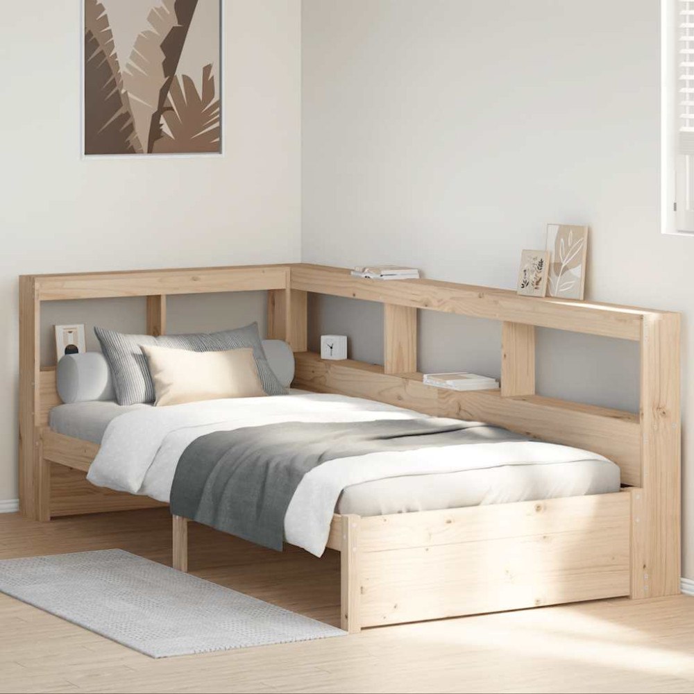 vidaXL Säng med bokhylla utan madrass 90x190cm massiv furu
