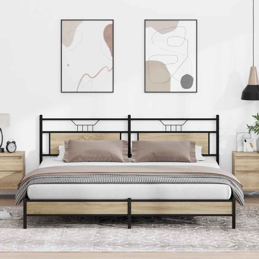 vidaXL Sängram utan madrass metall sonoma-ek 200x200 cm