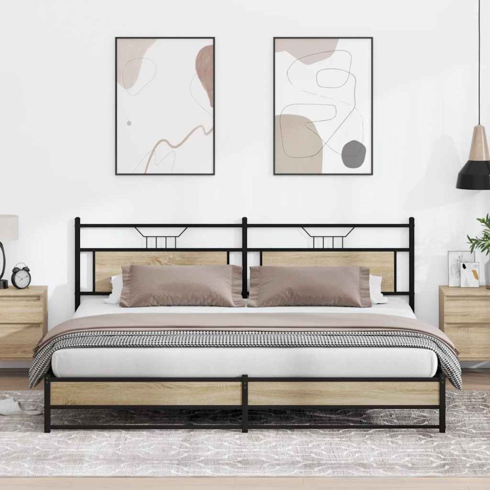 vidaXL Sängram utan madrass metall sonoma-ek 200x200 cm