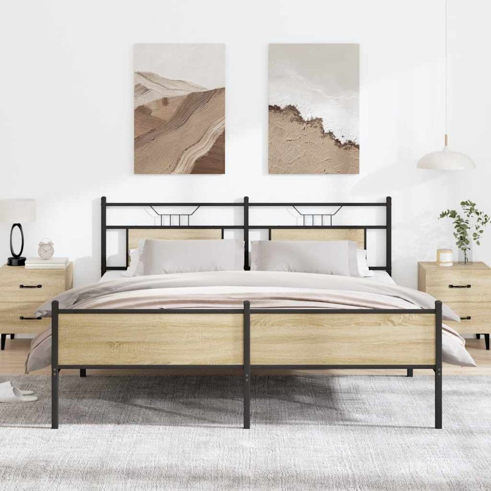 vidaXL Sängram utan madrass metall sonoma-ek 160x200 cm