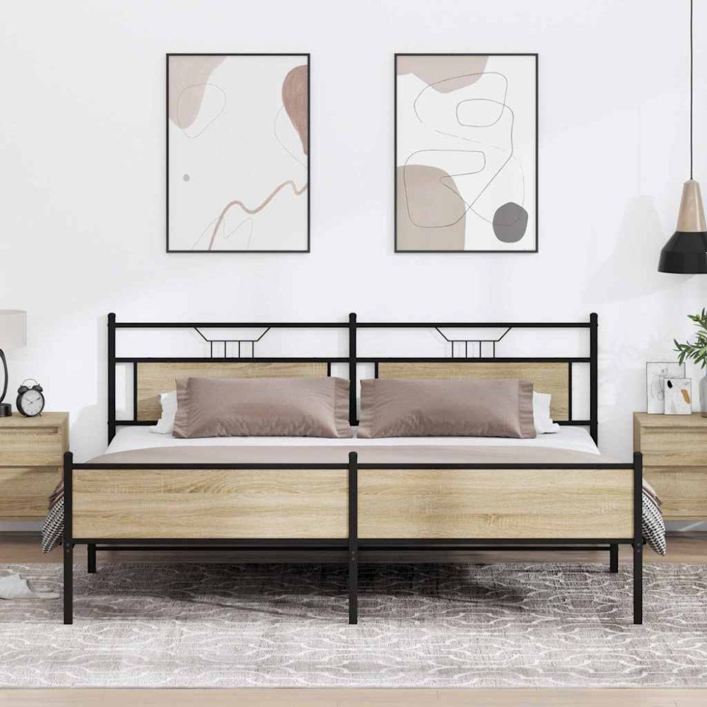 vidaXL Sängram utan madrass metall sonoma-ek 193x201 cm