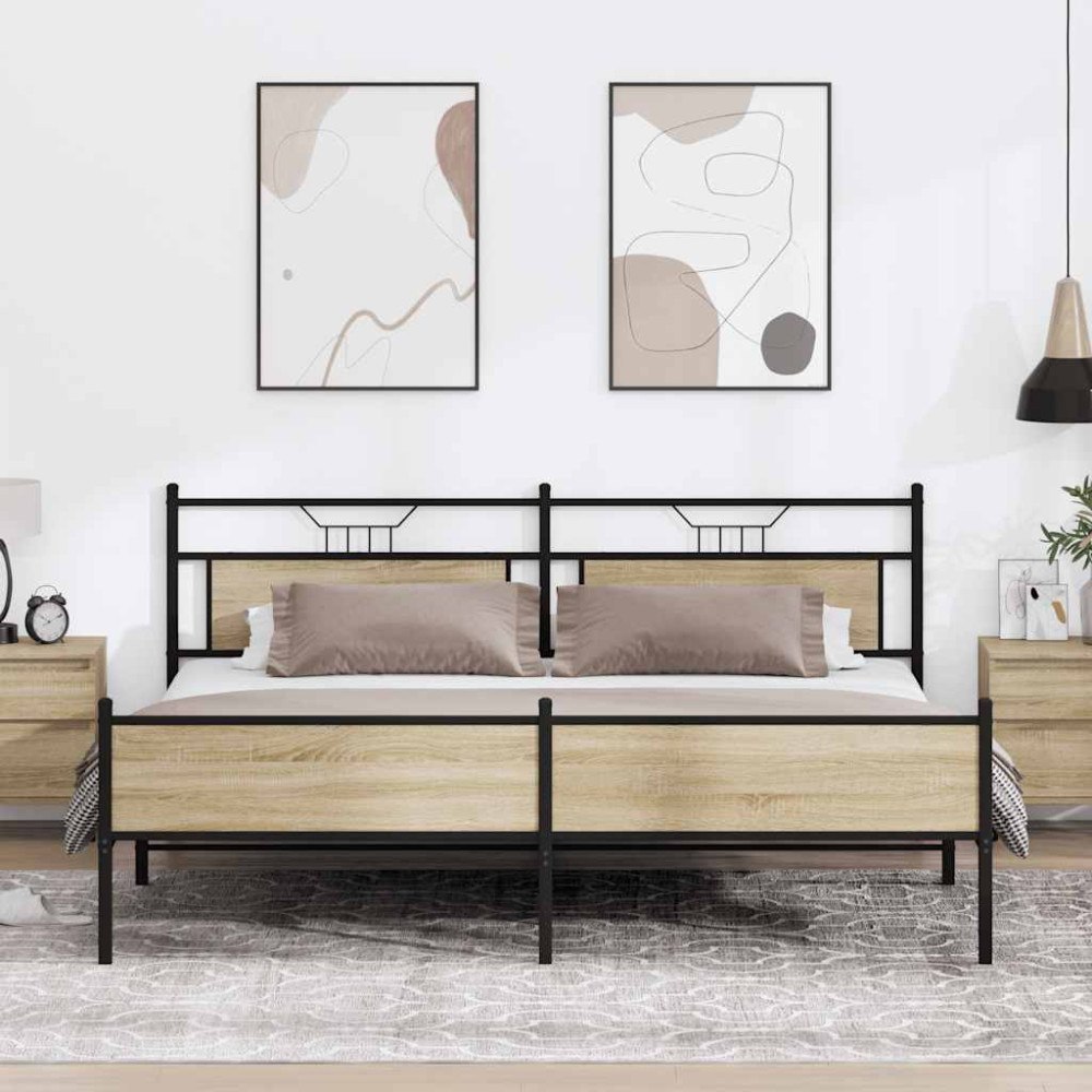 vidaXL Sängram utan madrass metall sonoma-ek 200x200 cm