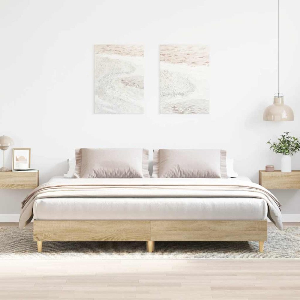 vidaXL Sängram utan madrass Sonoma ek 200x200 cm konstruerat trä