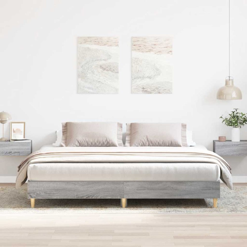 vidaXL Sängram utan madrass grå sonoma 200x200 cm konstruerat trä