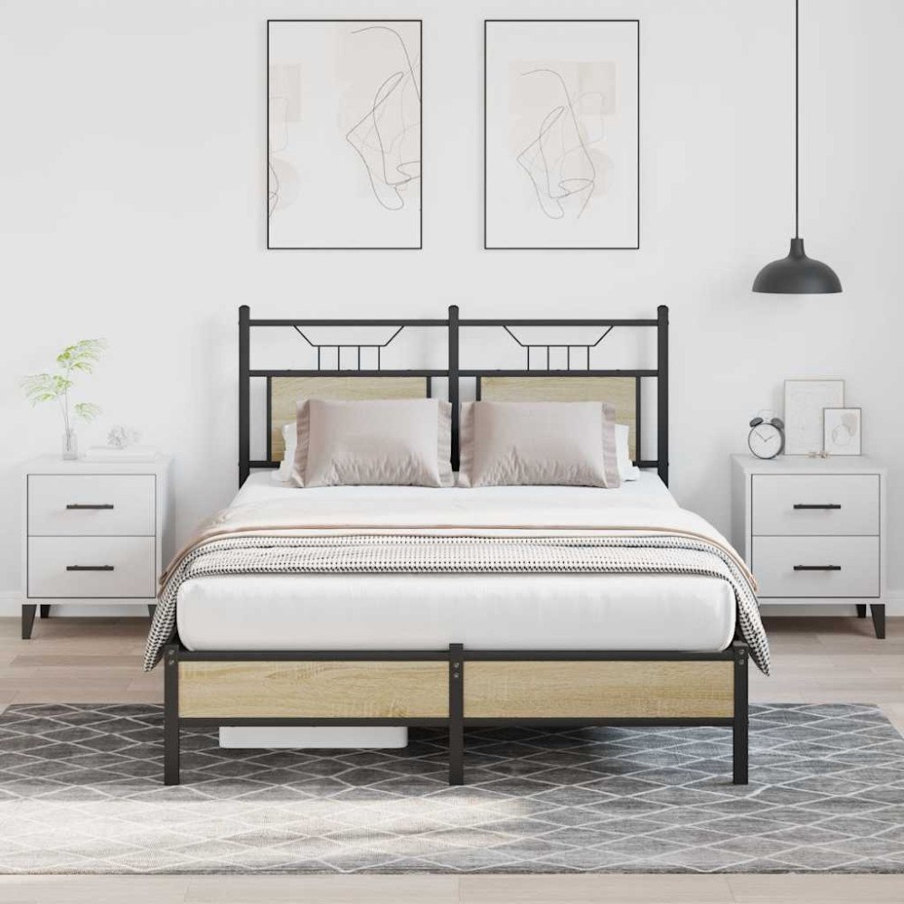vidaXL Sängram utan madrass sonoma-ek 120x190 cm konstruerad trä