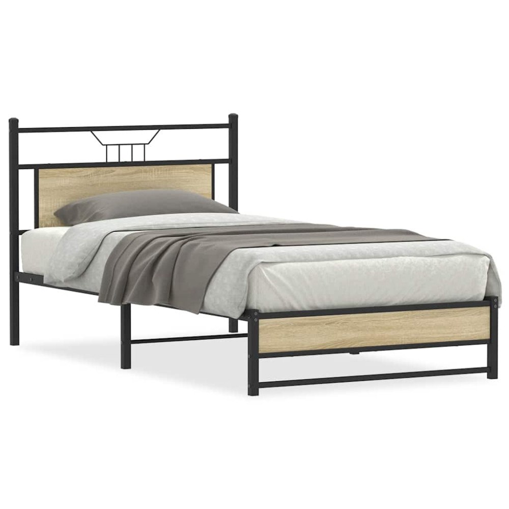 vidaXL Sängram utan madrass Sonoma ek 107x203 cm konstruerat trä