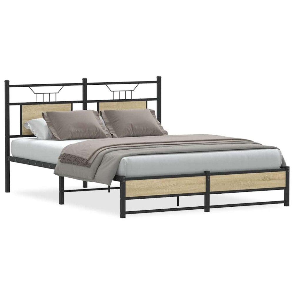 vidaXL Sängram utan madrass sonoma-ek 140x190 cm konstruerad trä