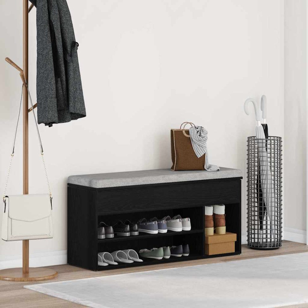 vidaXL Skobänk svart ek 102x30,5x45 cm konstruerat trä