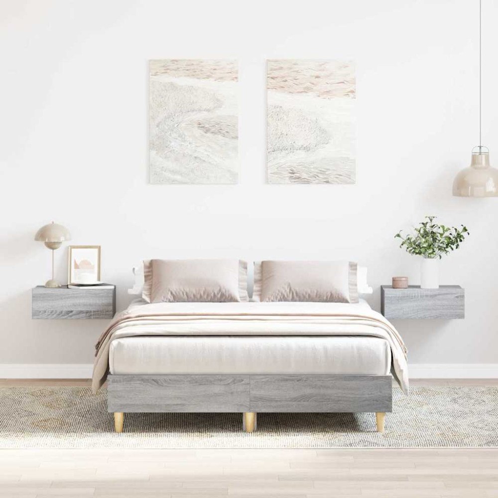 vidaXL Sängram utan madrass grå sonoma 140x190 cm konstruerat trä