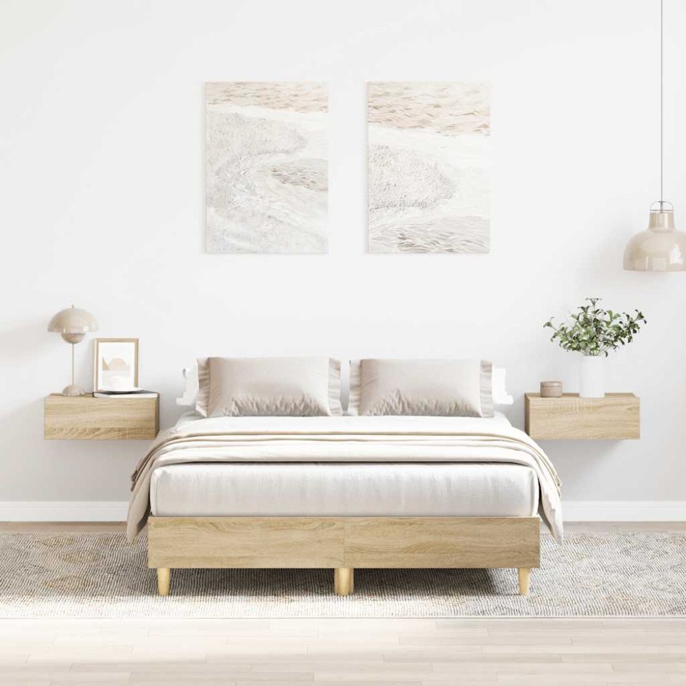 vidaXL Sängram utan madrass Sonoma ek 135x190 cm konstruerat trä
