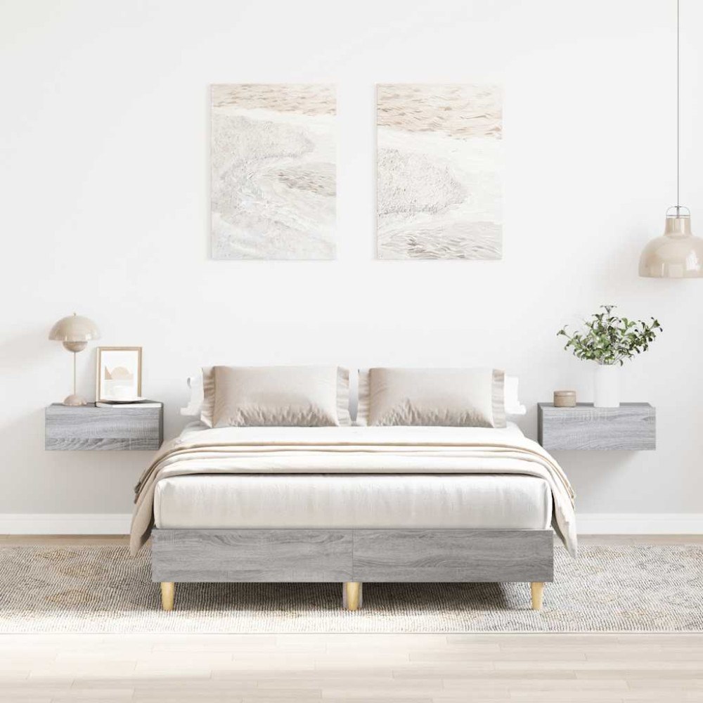 vidaXL Sängram utan madrass grå sonoma 135x190 cm konstruerat trä