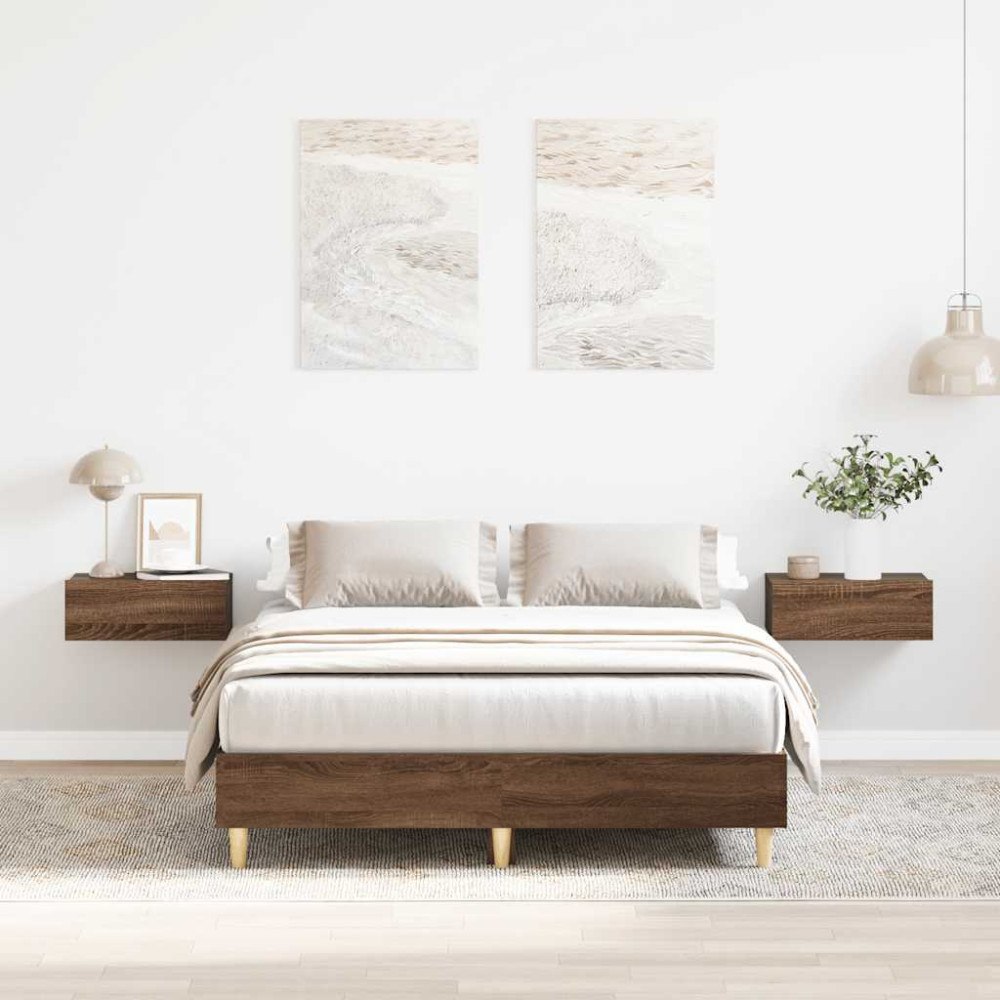 vidaXL Sängram utan madrass brun ek 135x190 cm konstruerat trä