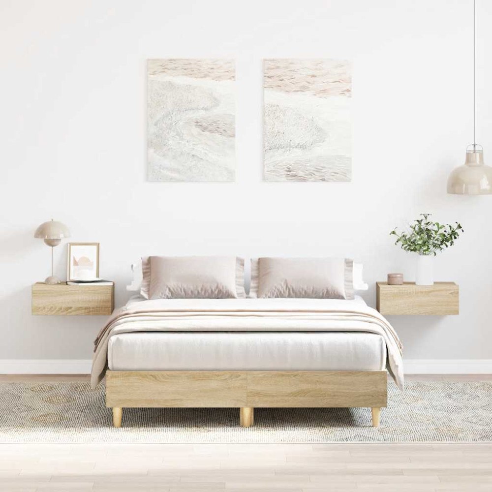 vidaXL Sängram utan madrass Sonoma ek 120x190 cm konstruerat trä