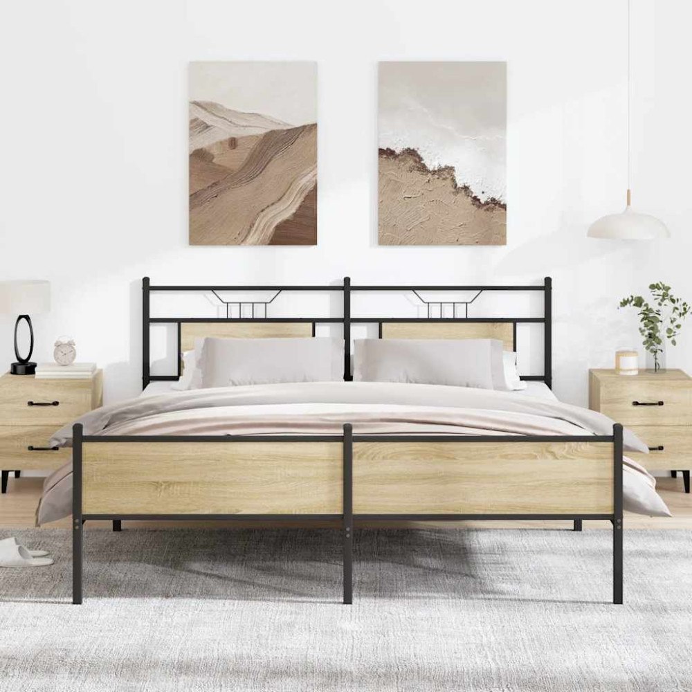 vidaXL Sängram utan madrass metall sonoma-ek 180x200 cm