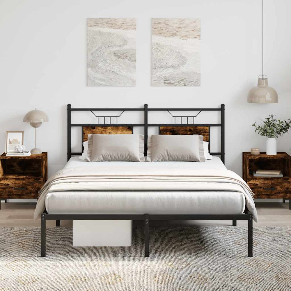 vidaXL Sängram utan madrass rökfärgad ek 137x190 cm konstruerad trä