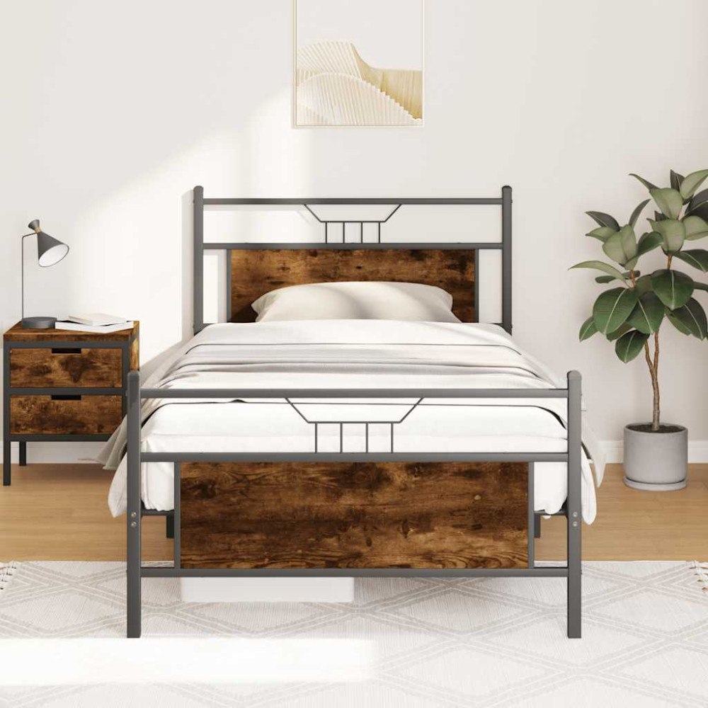 vidaXL Sängram utan madrass rökfärgad ek 100x190 cm konstruerad trä