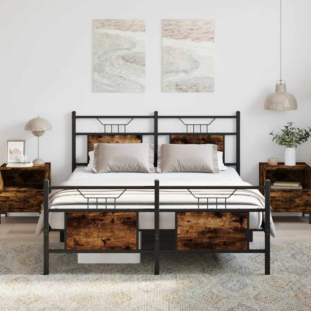 vidaXL Sängram utan madrass rökfärgad ek 140x200 cm konstruerad trä