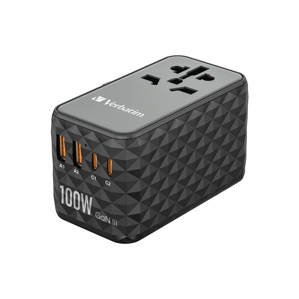 VERBATIM Verbatim UTA-06 strömadapter - GaN III, universell - 2 x USB, 2 x USB-C - 100 Watt