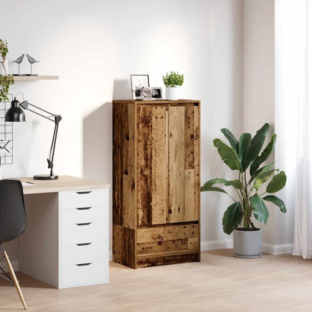 vidaXL Skåp med låda gammalt trä 55,5x34x119,5 cm konstruerat trä