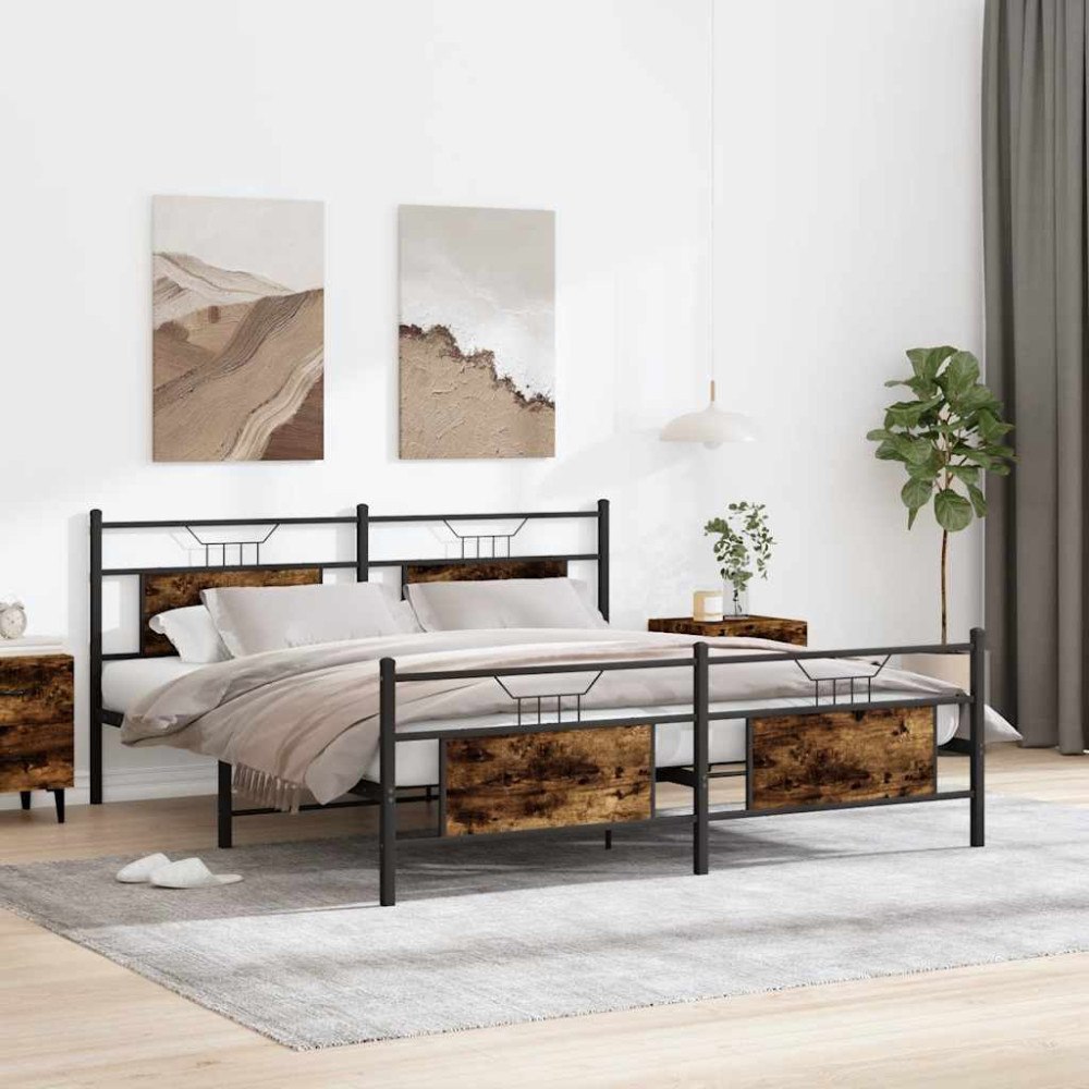 vidaXL Sängram utan madrass metall rökfärgad ek 160x200 cm