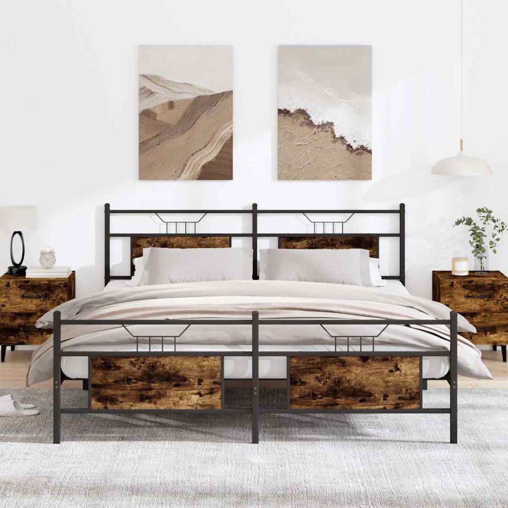 vidaXL Sängram utan madrass metall rökfärgad ek 183x213 cm