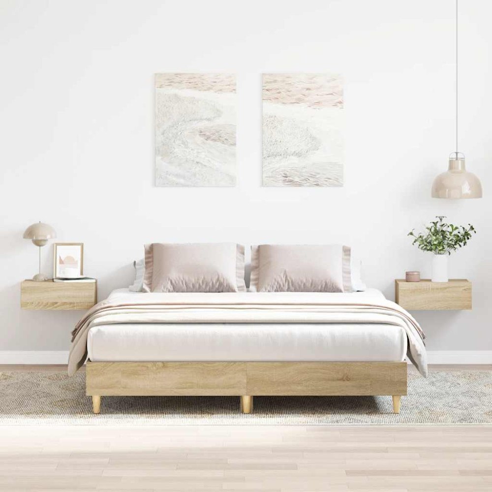 vidaXL Sängram utan madrass Sonoma ek 140x200 cm konstruerat trä