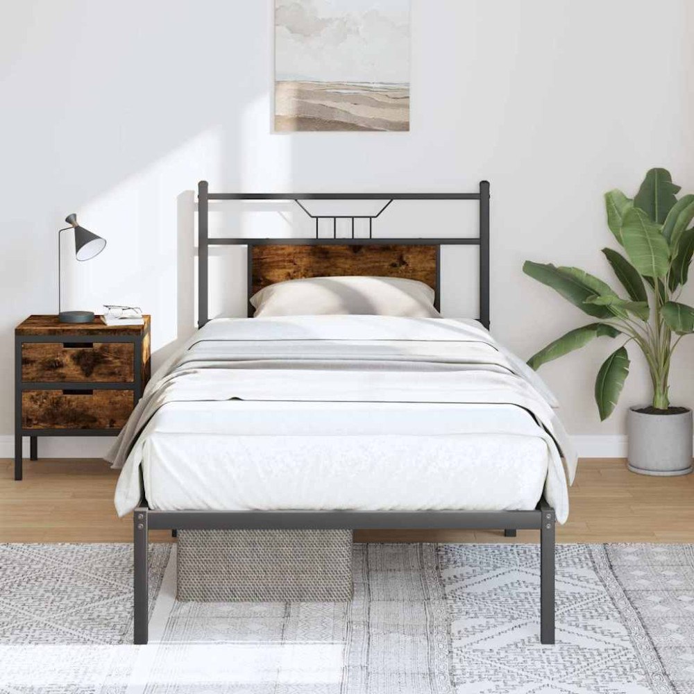 vidaXL Sängram utan madrass rökfärgad ek 75x190 cm konstruerad trä