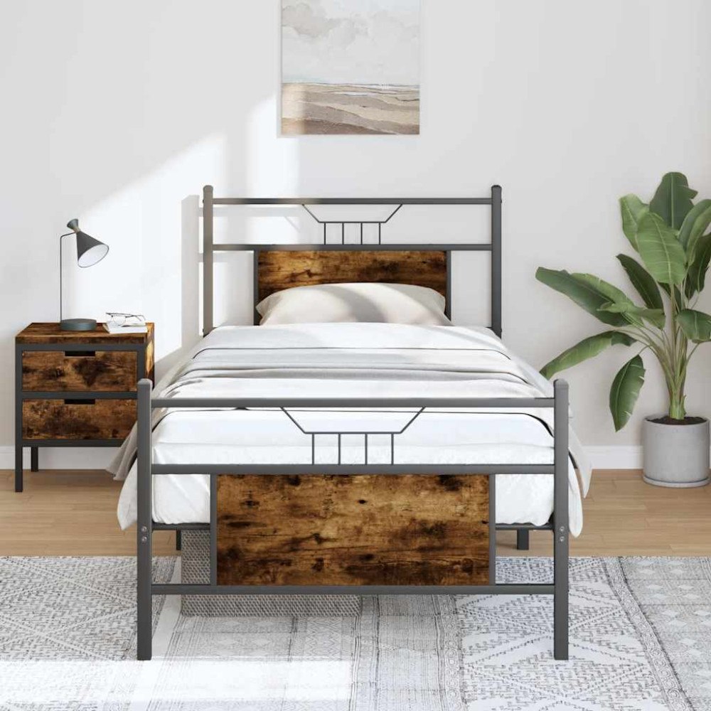 vidaXL Sängram utan madrass rökfärgad ek 75x190 cm konstruerad trä