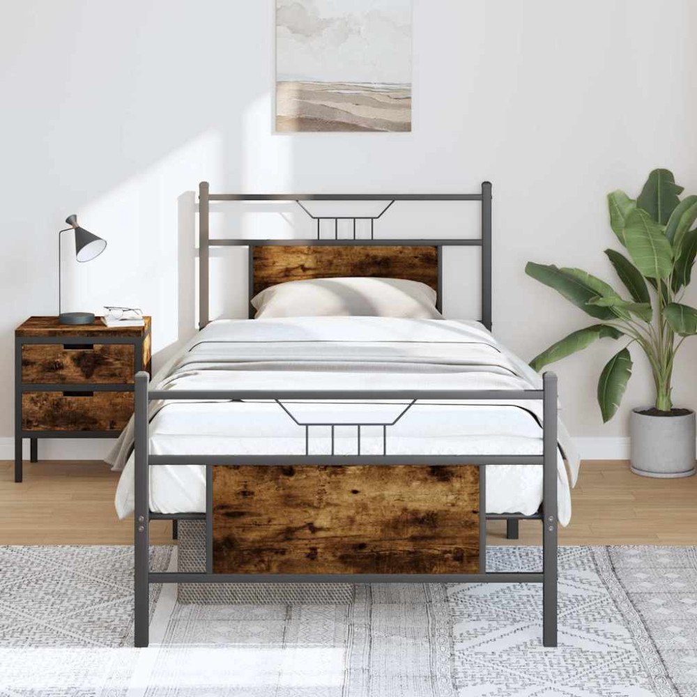 vidaXL Sängram utan madrass rökfärgad ek 90x190 cm konstruerad trä