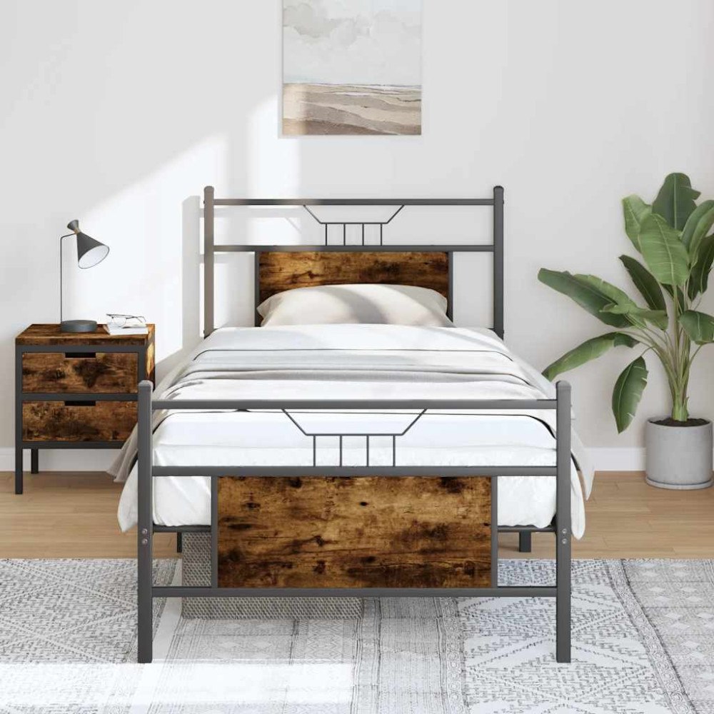 vidaXL Sängram utan madrass rökfärgad ek 90x200 cm konstruerad trä