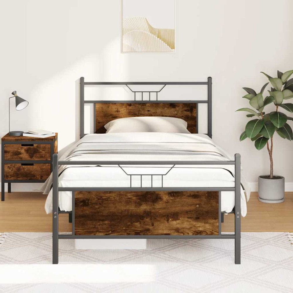 vidaXL Sängram utan madrass rökt ek 107x203 cm konstruerat trä