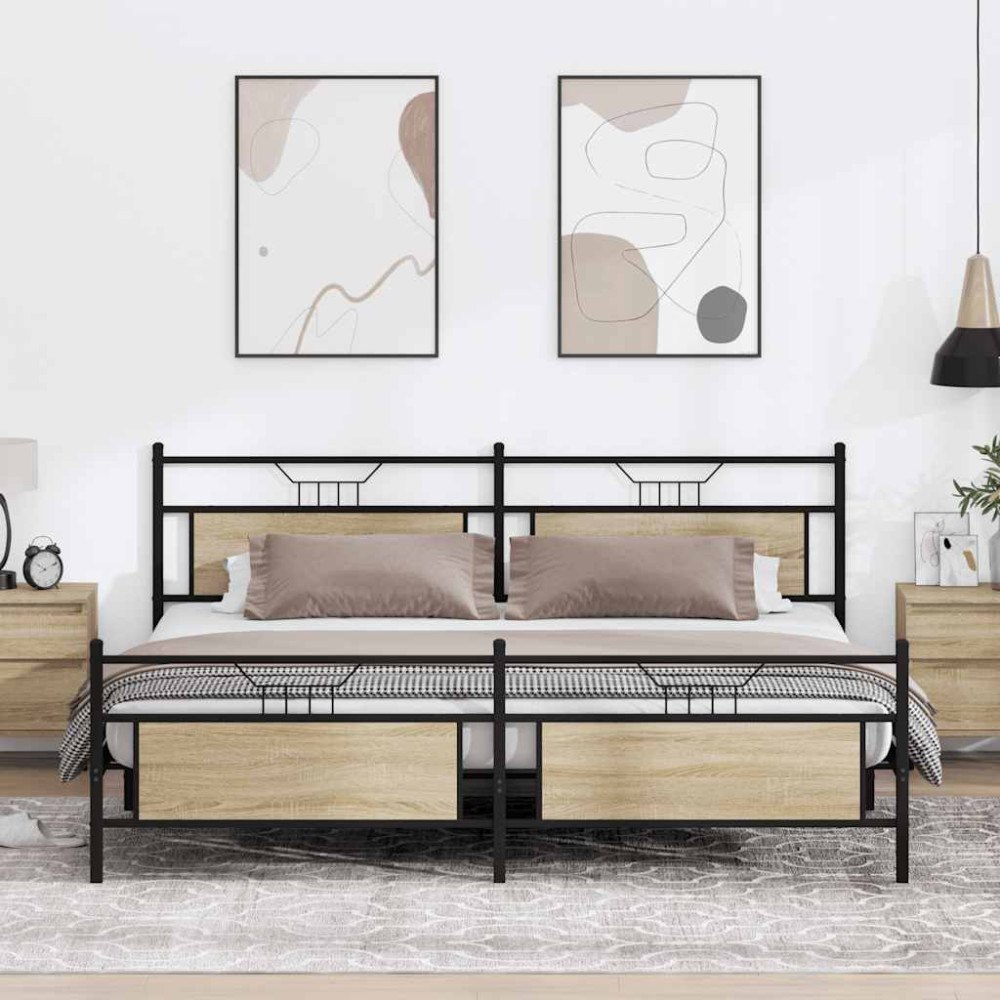 vidaXL Sängram utan madrass metall sonoma-ek 200x200 cm