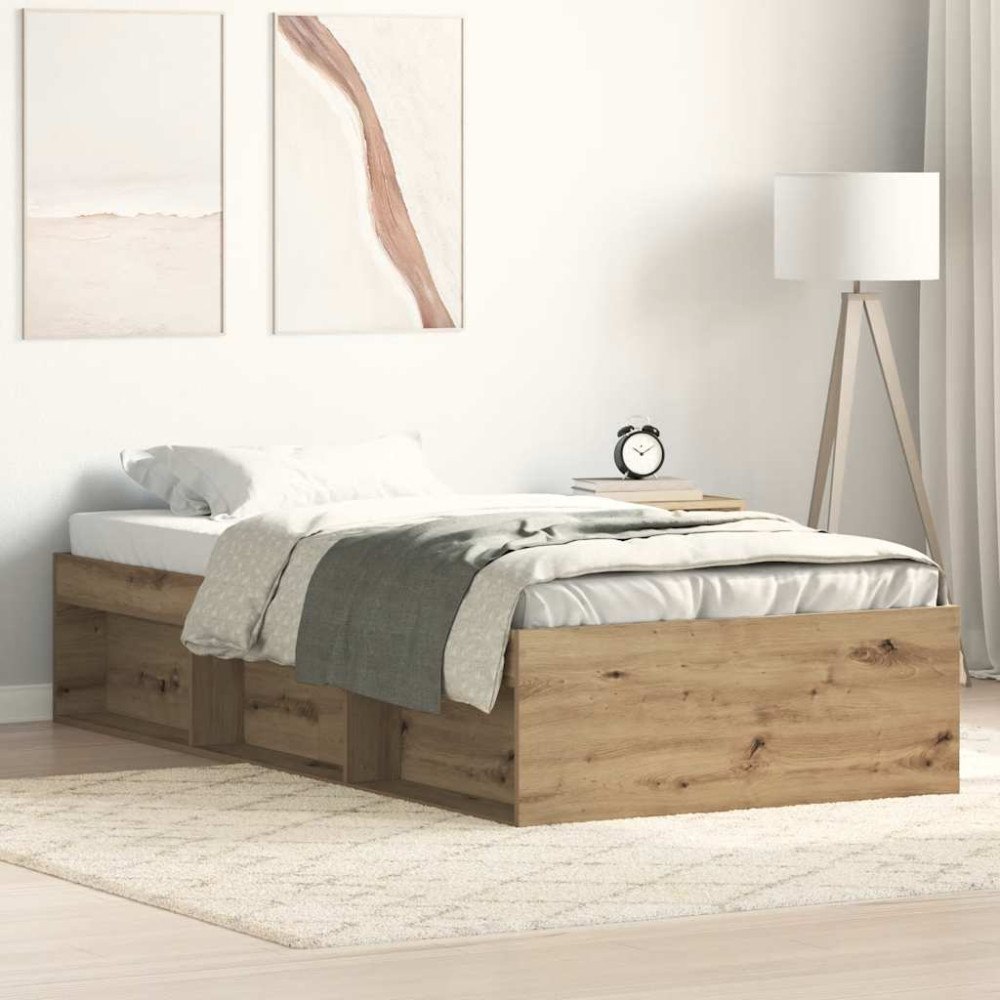 vidaXL Sängram utan madrass hantverksmässig ek 100x200cm