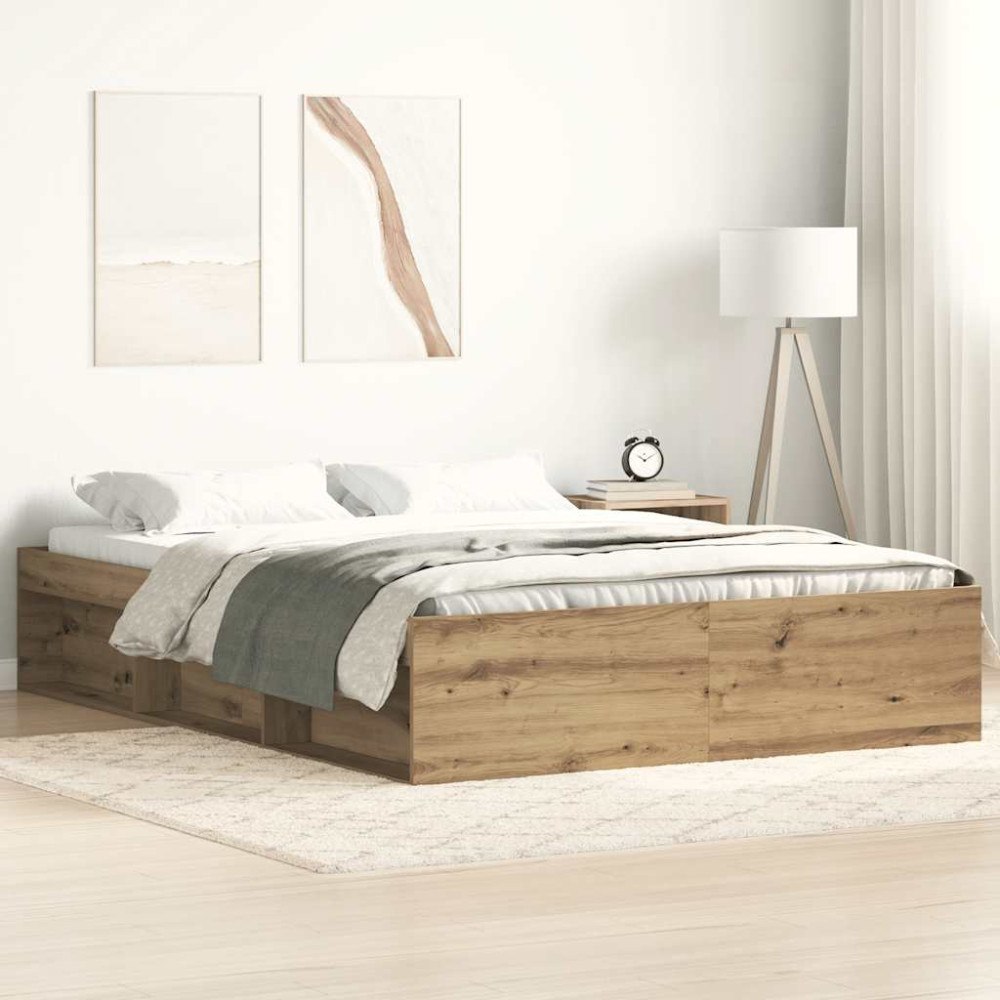 vidaXL Sängram utan madrass hantverksmässig ek 120x200cm