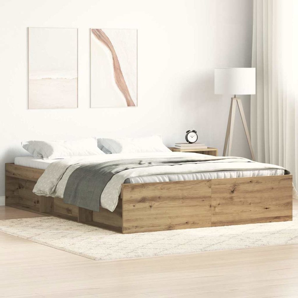 vidaXL Sängram utan madrass hantverksmässig ek 140x190cm