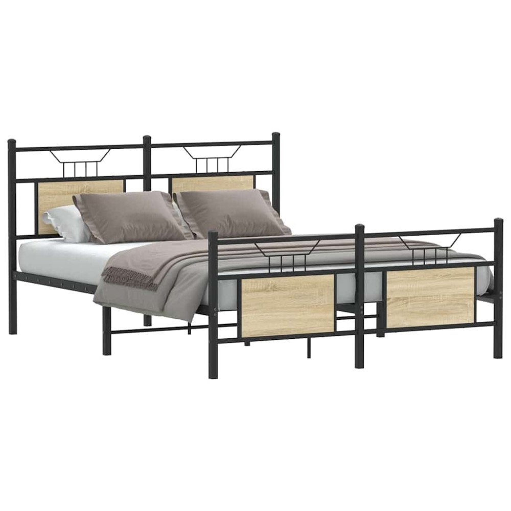 vidaXL Sängram utan madrass sonoma-ek 137x190 cm konstruerad trä