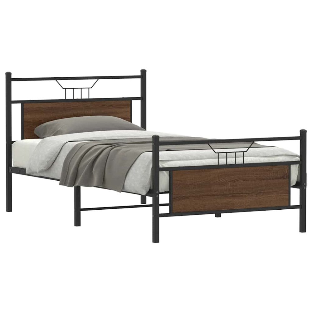 vidaXL Sängram utan madrass brun ek 100x190 cm konstruerad trä