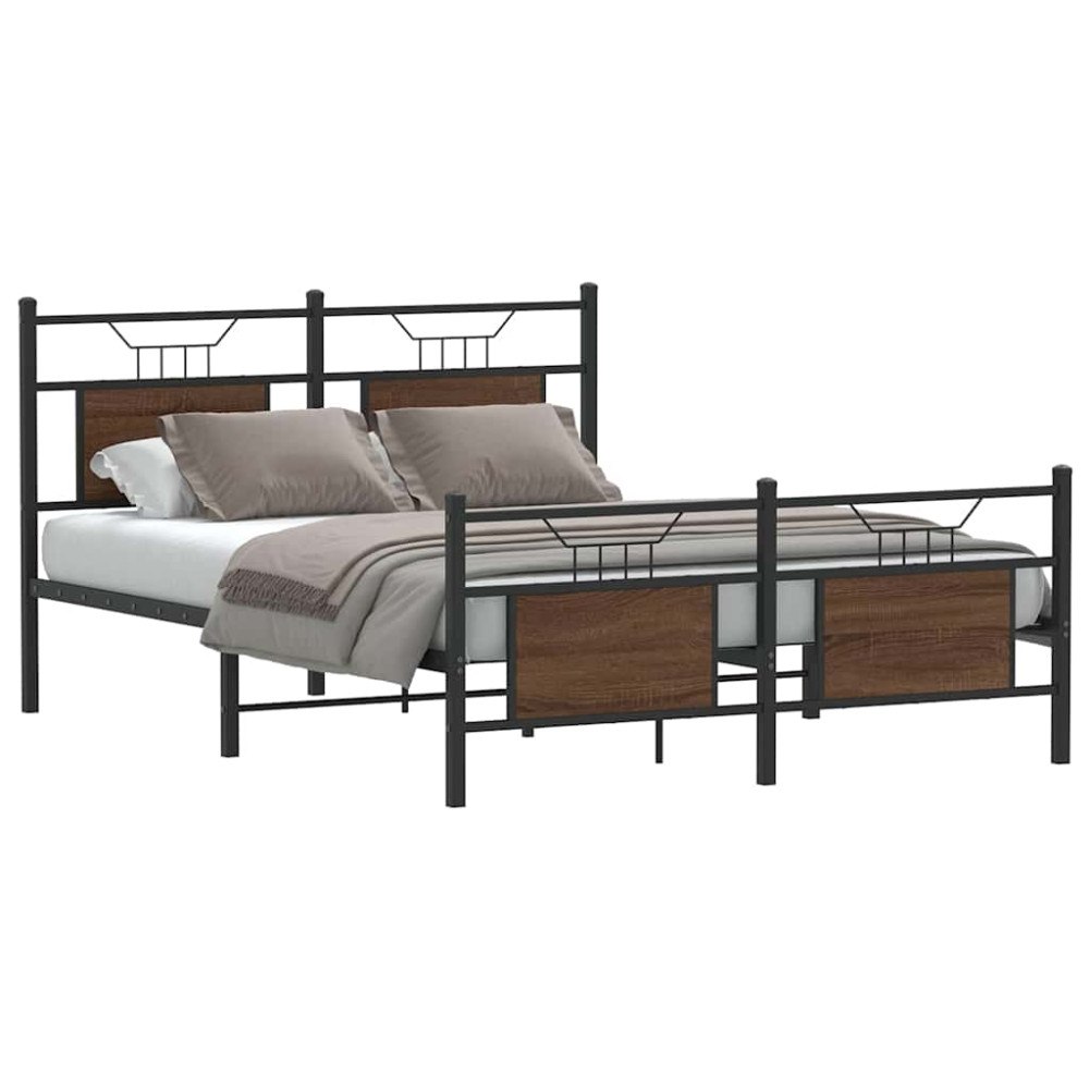 vidaXL Sängram utan madrass brun ek 137x190 cm konstruerad trä