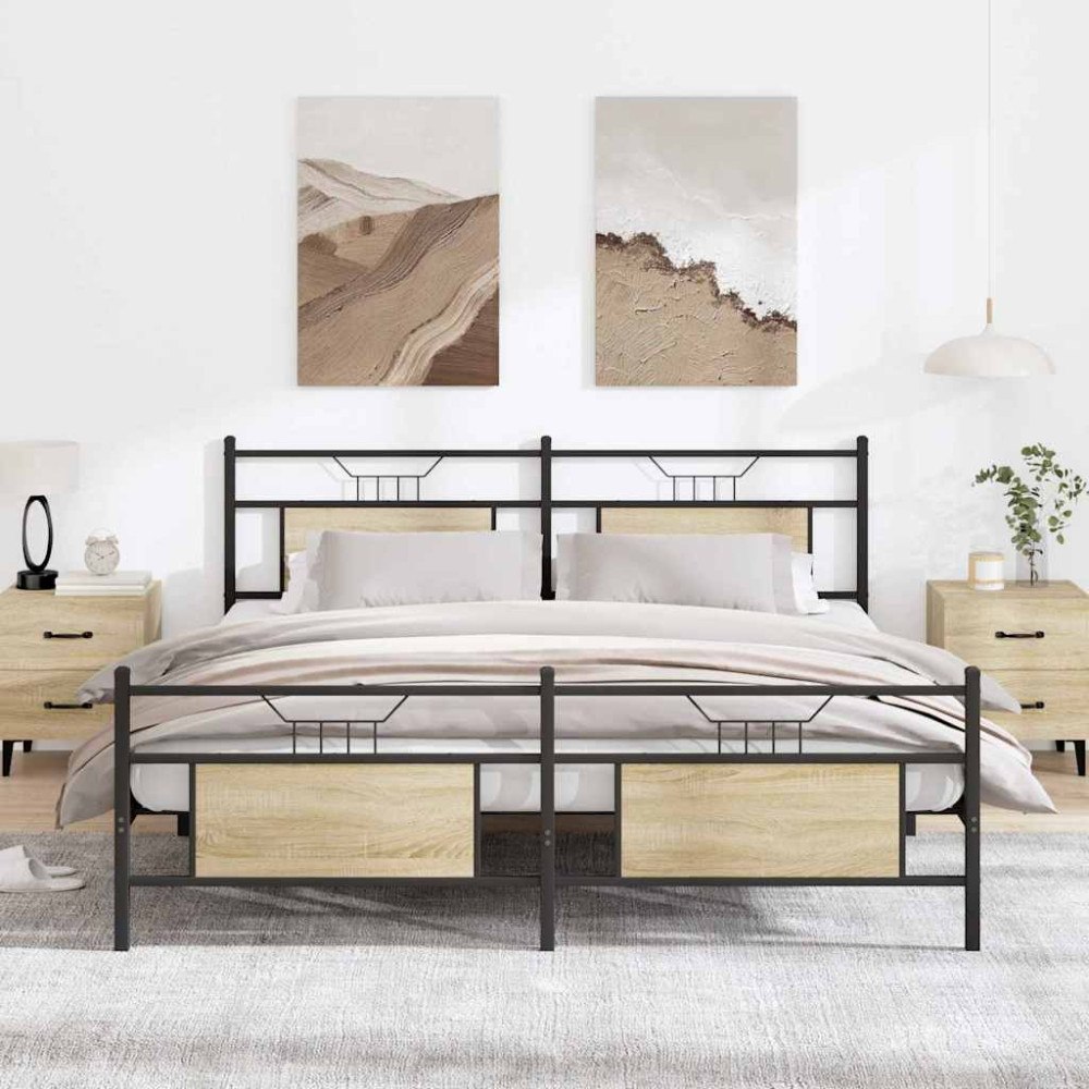 vidaXL Sängram utan madrass metall sonoma-ek 183x213 cm