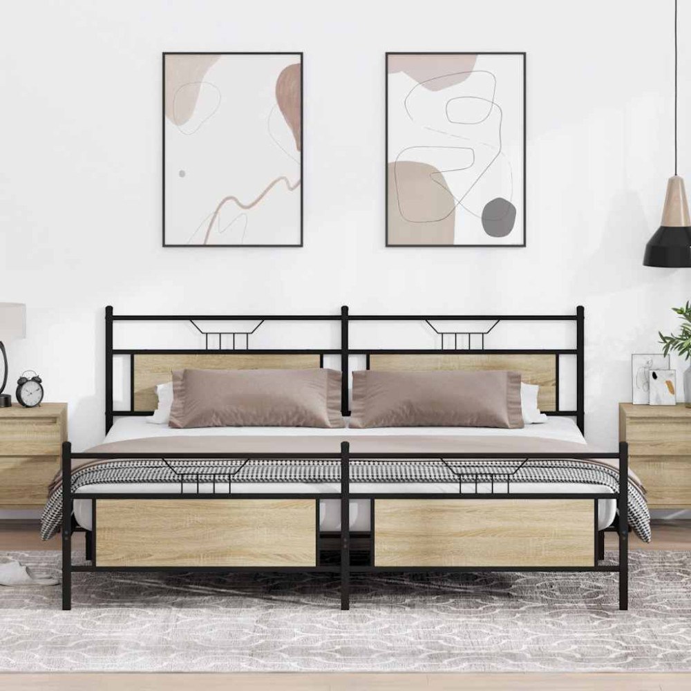 vidaXL Sängram utan madrass metall sonoma-ek 193x201 cm