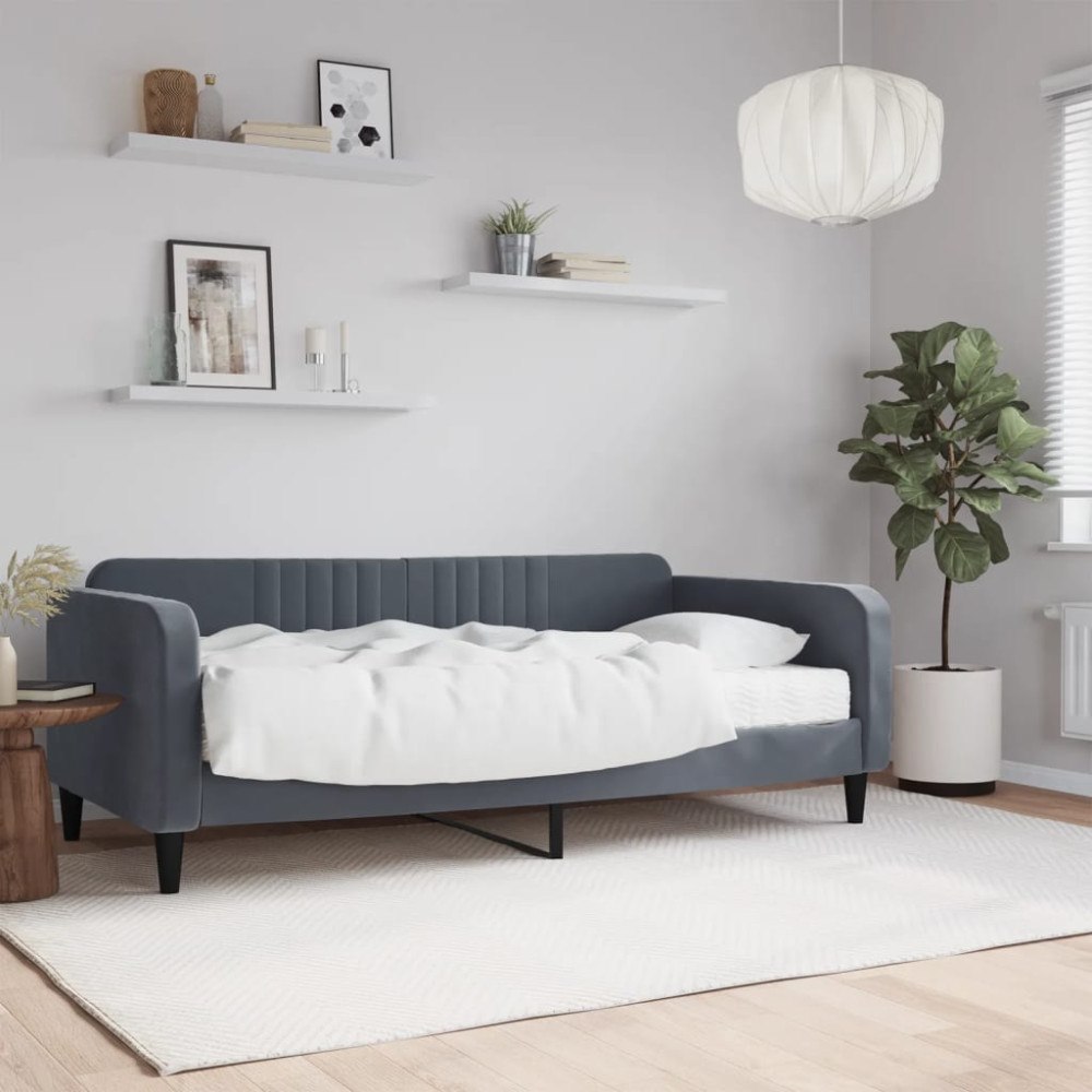 vidaXL Dagbädd med madrass mörkgrå 90x190 cm sammet