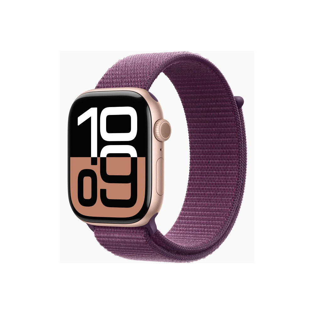 Apple Apple Watch Series 10 (GPS) - guldrosa aluminium - smart klocka med sportögla - plommonfärgat - 64 GB