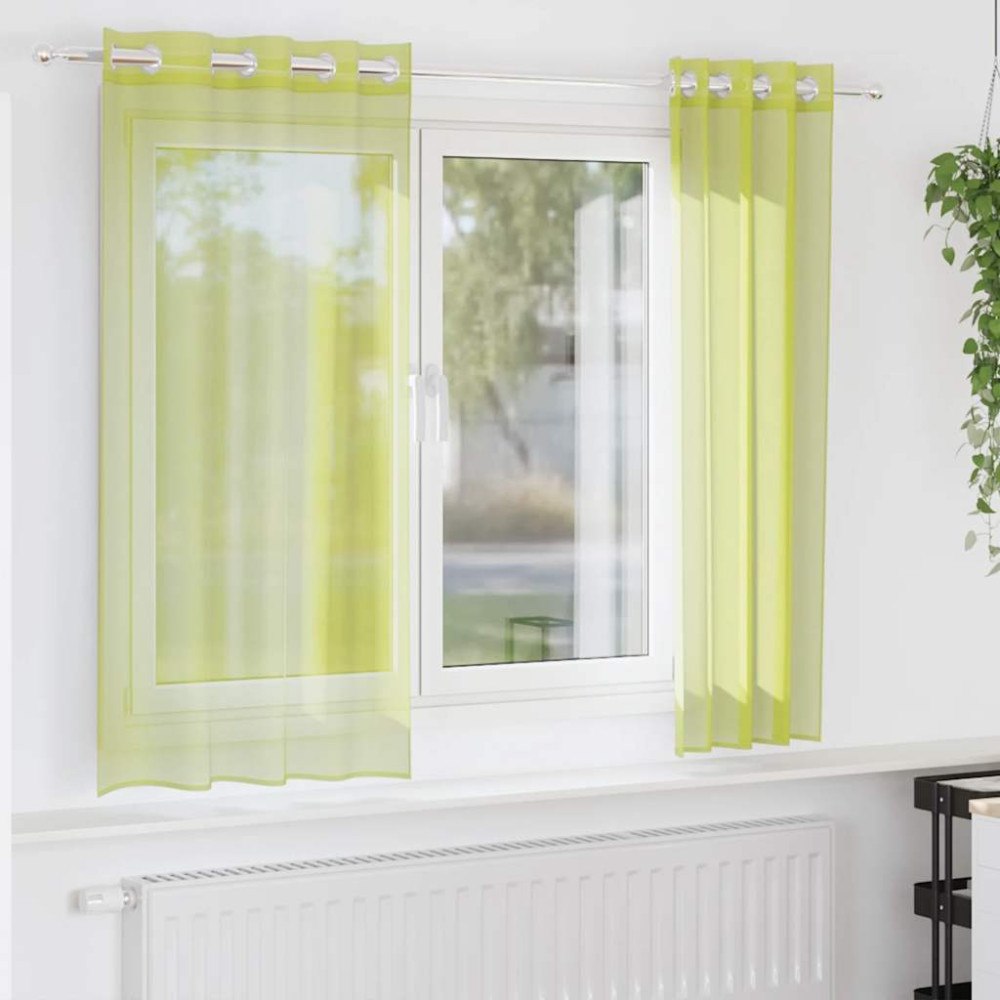 vidaXL Voile gardiner med genomföringar 2 st äppelgrön 140x175 cm