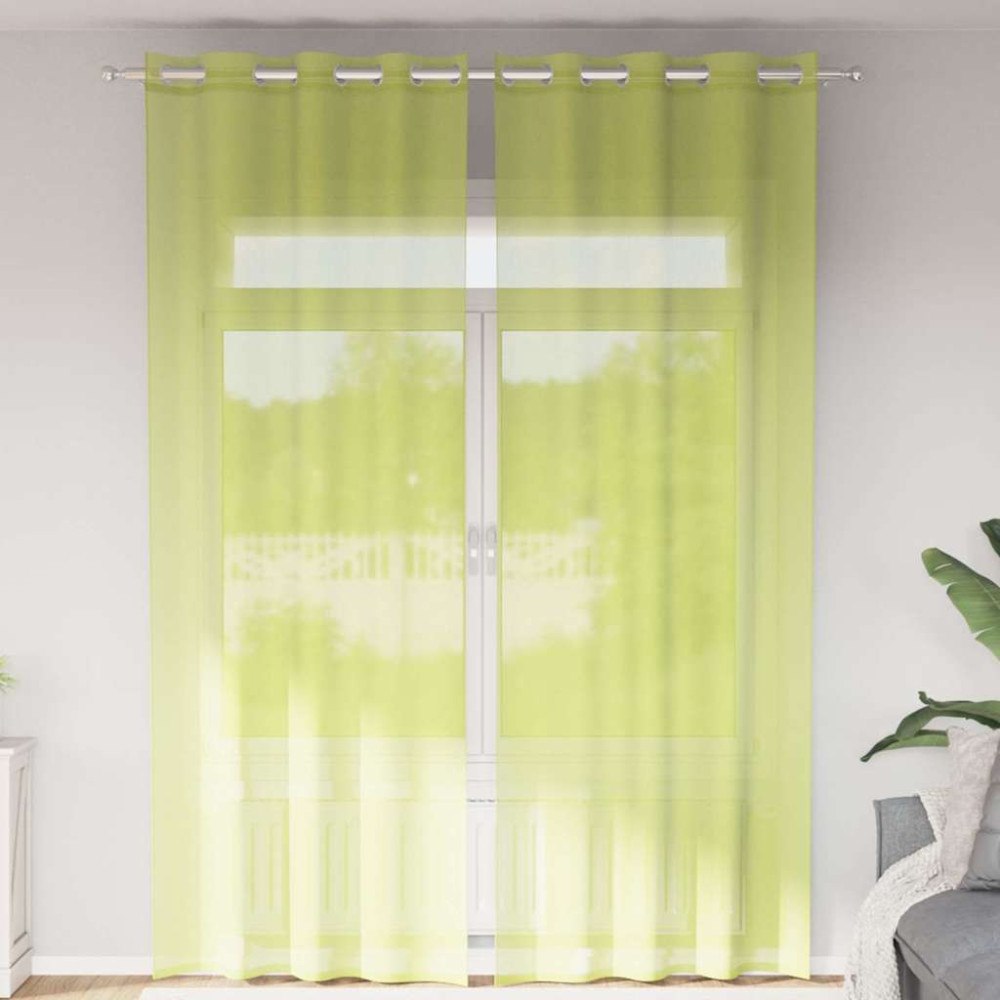 vidaXL Voile gardiner med genomföringar 2 st äppelgrön 140x260 cm