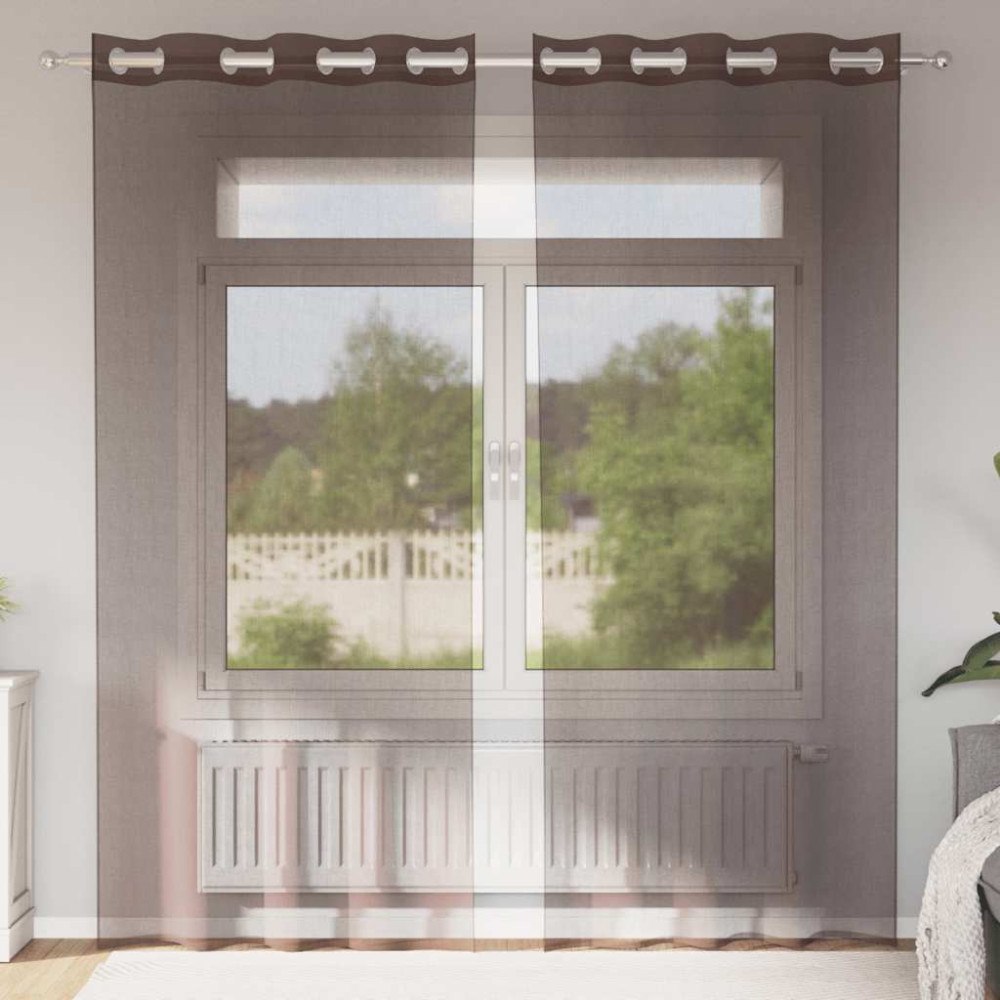 vidaXL Voile gardiner med genomföringar 2 st brun 140x225 cm