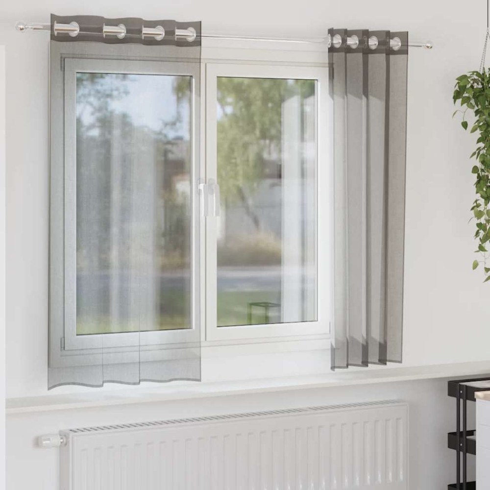 vidaXL Voile gardiner med genomföringar 2 st mörkgrå 140x175 cm