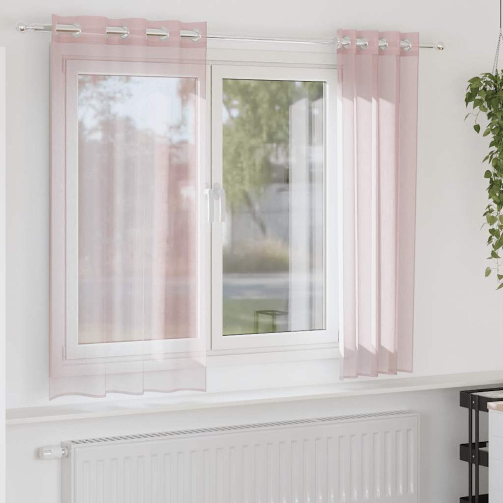 vidaXL Voile gardiner med genomföringar 2 st ljusrosa 140x175 cm