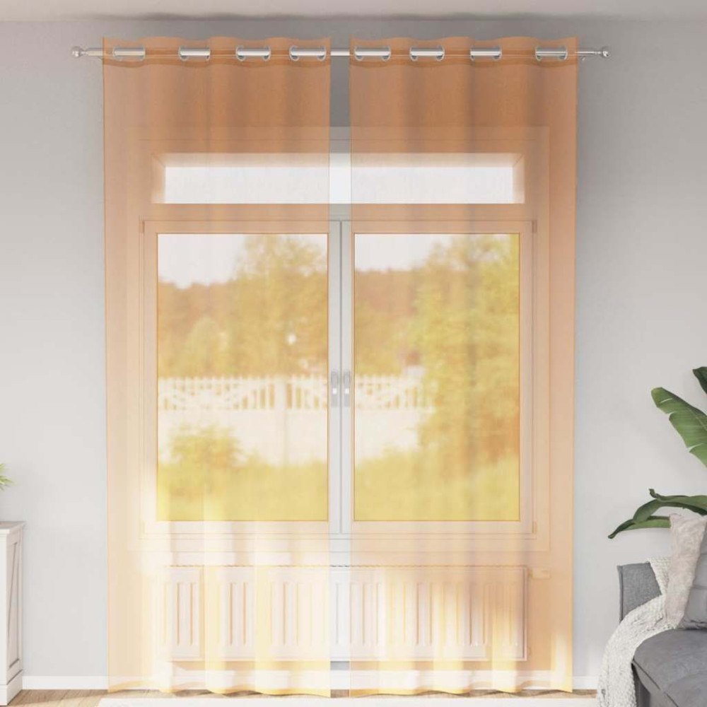 vidaXL Voile gardiner med genomföringar 2 st orange 140x260 cm