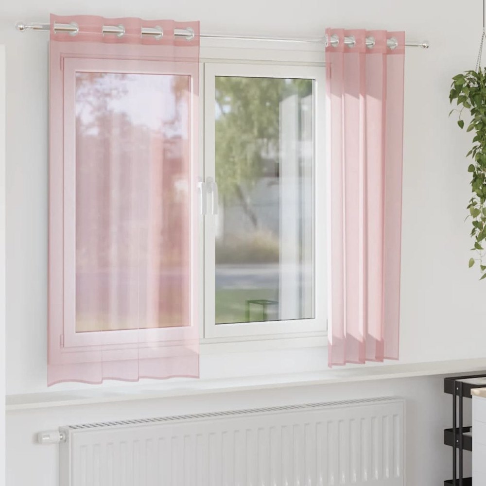 vidaXL Voile gardiner med genomföringar 2 st rosa 140x175 cm